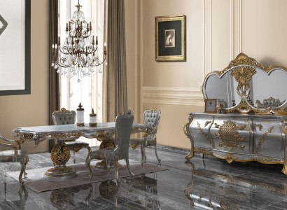 Essgruppe Esszimmer Esstisch Stühle Holz Set 11tlg Grau Barock Sideboard